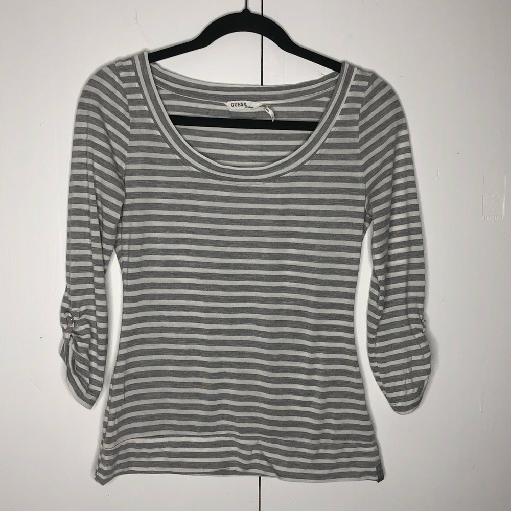 Guess long sleeve fray & white T-shirt, size M